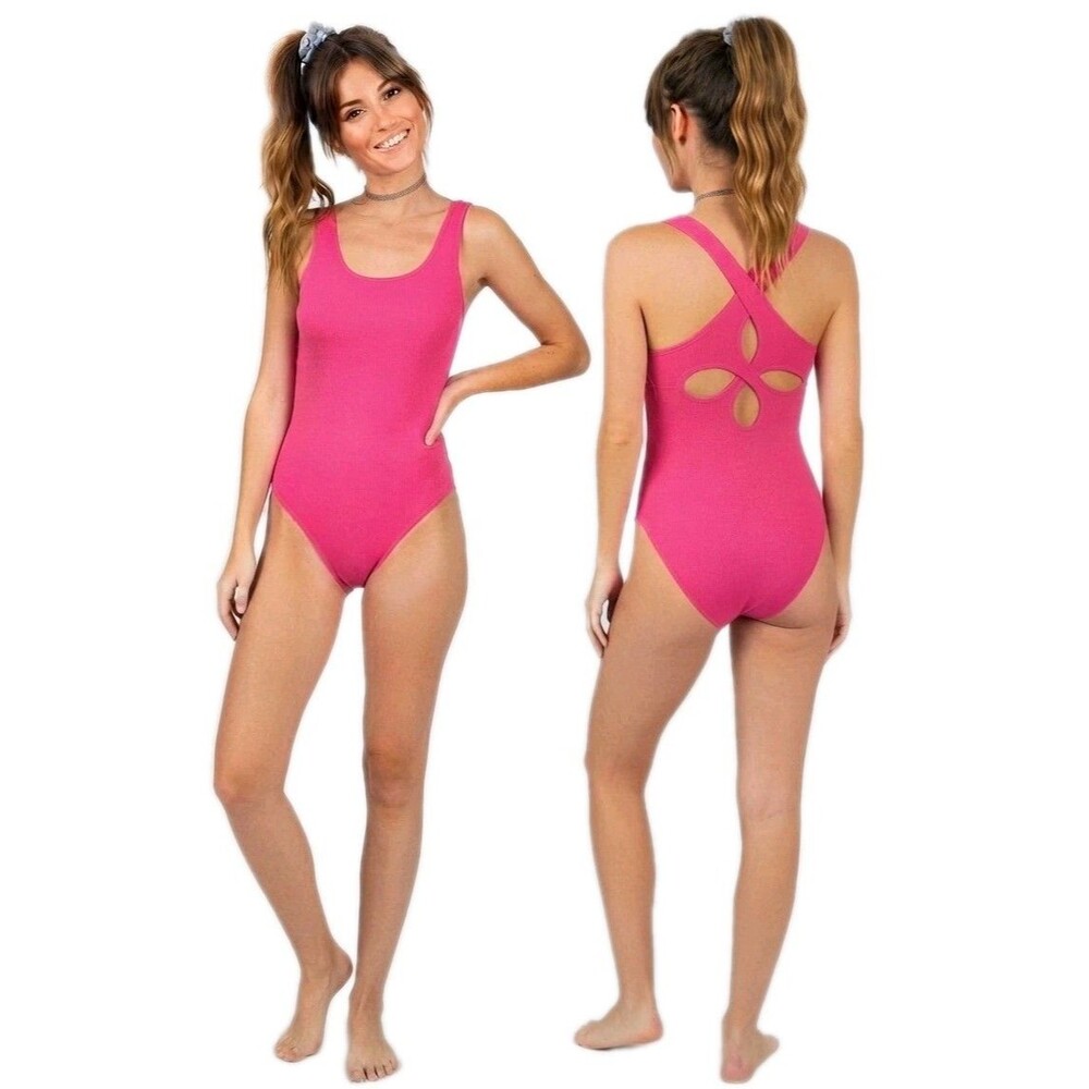 Body Wrappers VTG Pink Cotton Triple Keyhole Tank Leotard